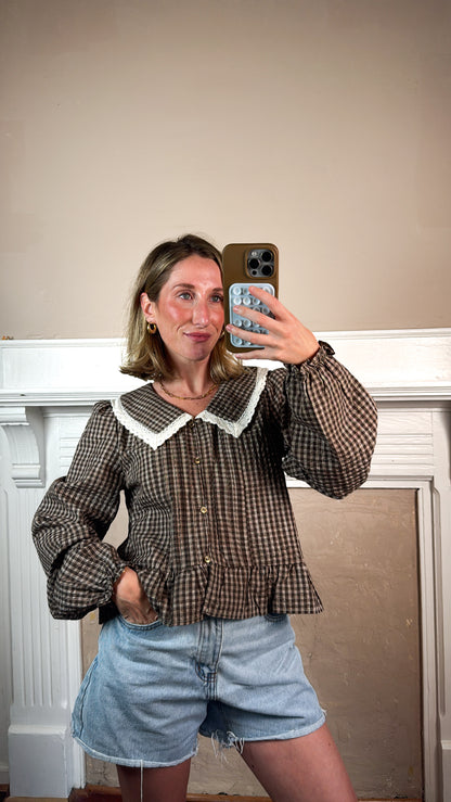 Gingham Peplum Blouse