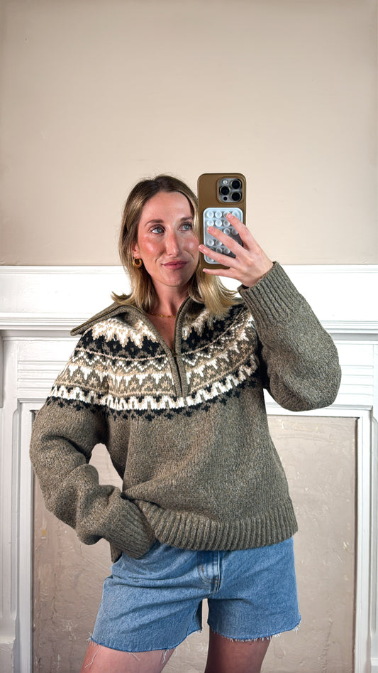 Fair Isle Half Zip Up Pullover