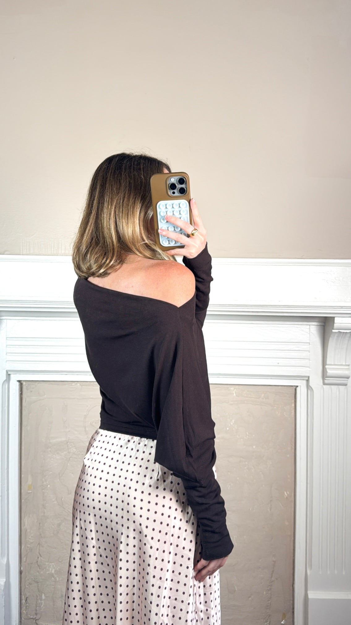 High-Density Jersey Dolman Sleeve Pullover -Brown