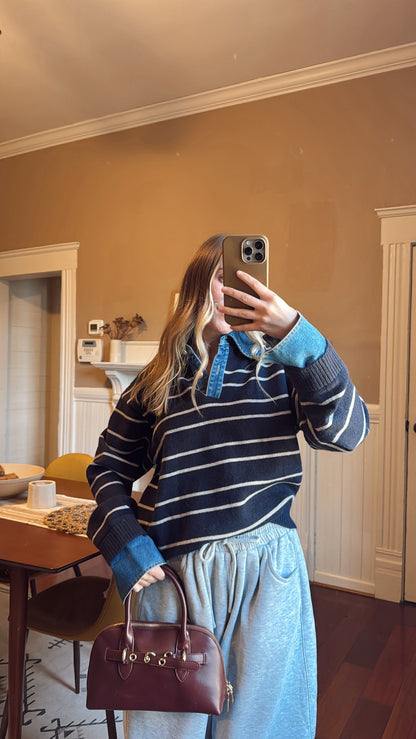 Emely Contrast Knit Top - Striped