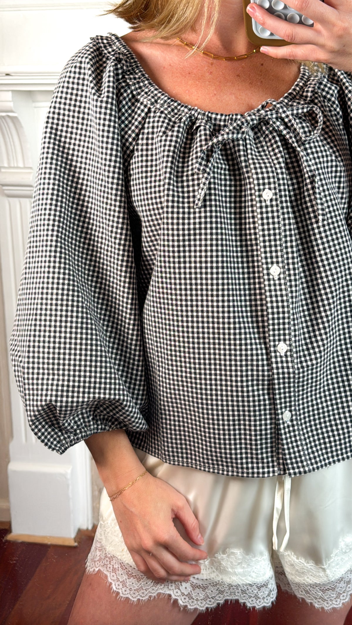 Gingham Peasant Blouse