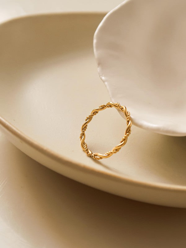 18K Non-Tarnish Minimalist Braided Thin Ring