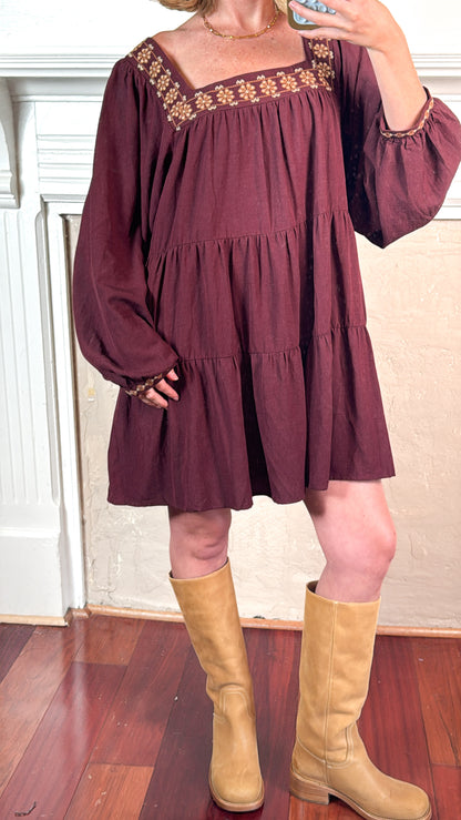 Embroidered Tiered Mini Dress