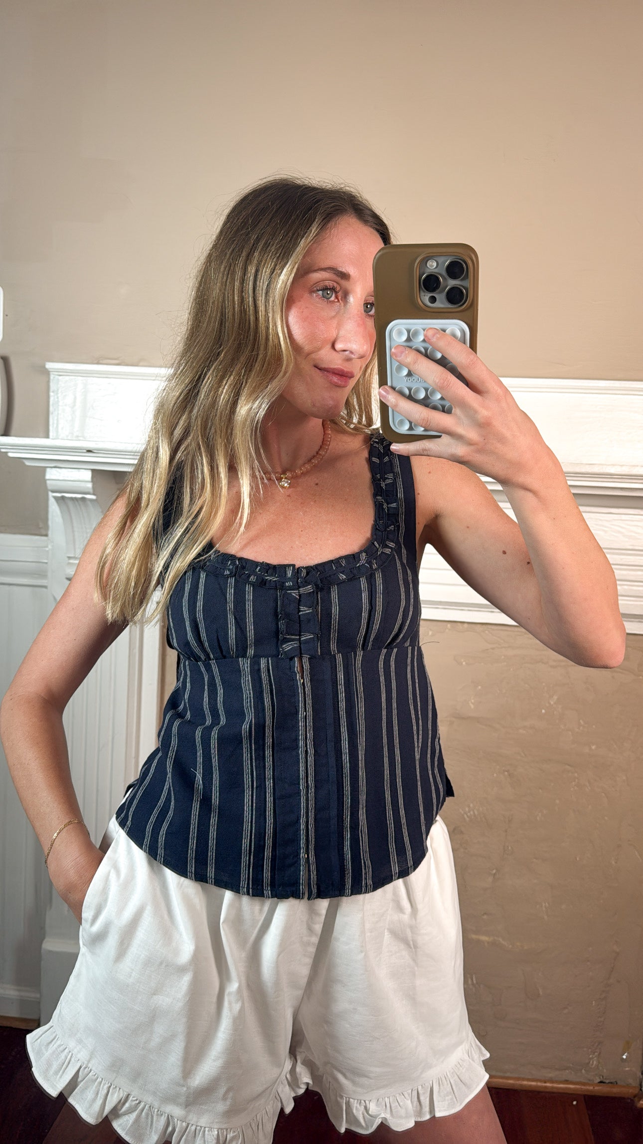 Jaden Stripe Ruffle Trim Tie Back Top