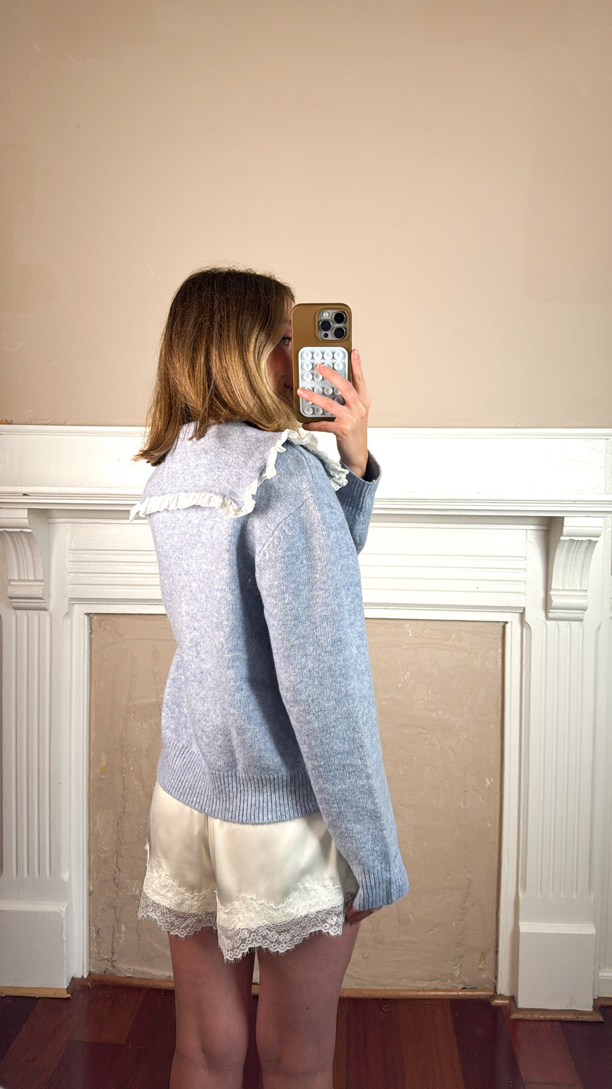 Momo Lace Trim Tie Front Collar Cardigan