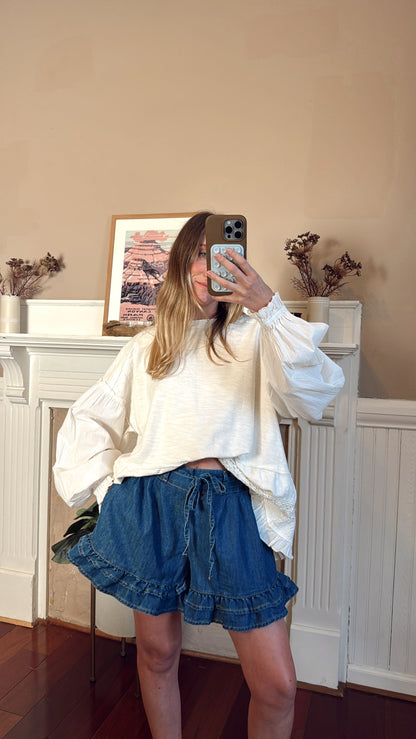 Ruffled Denim Shorts