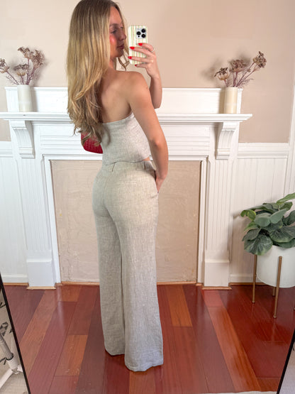 Reba Strapless Linen Top and Pants Set