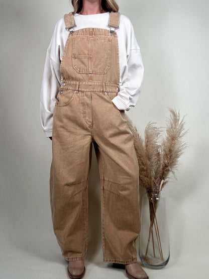 Taupe Barrel Overalls Jumpsuit
