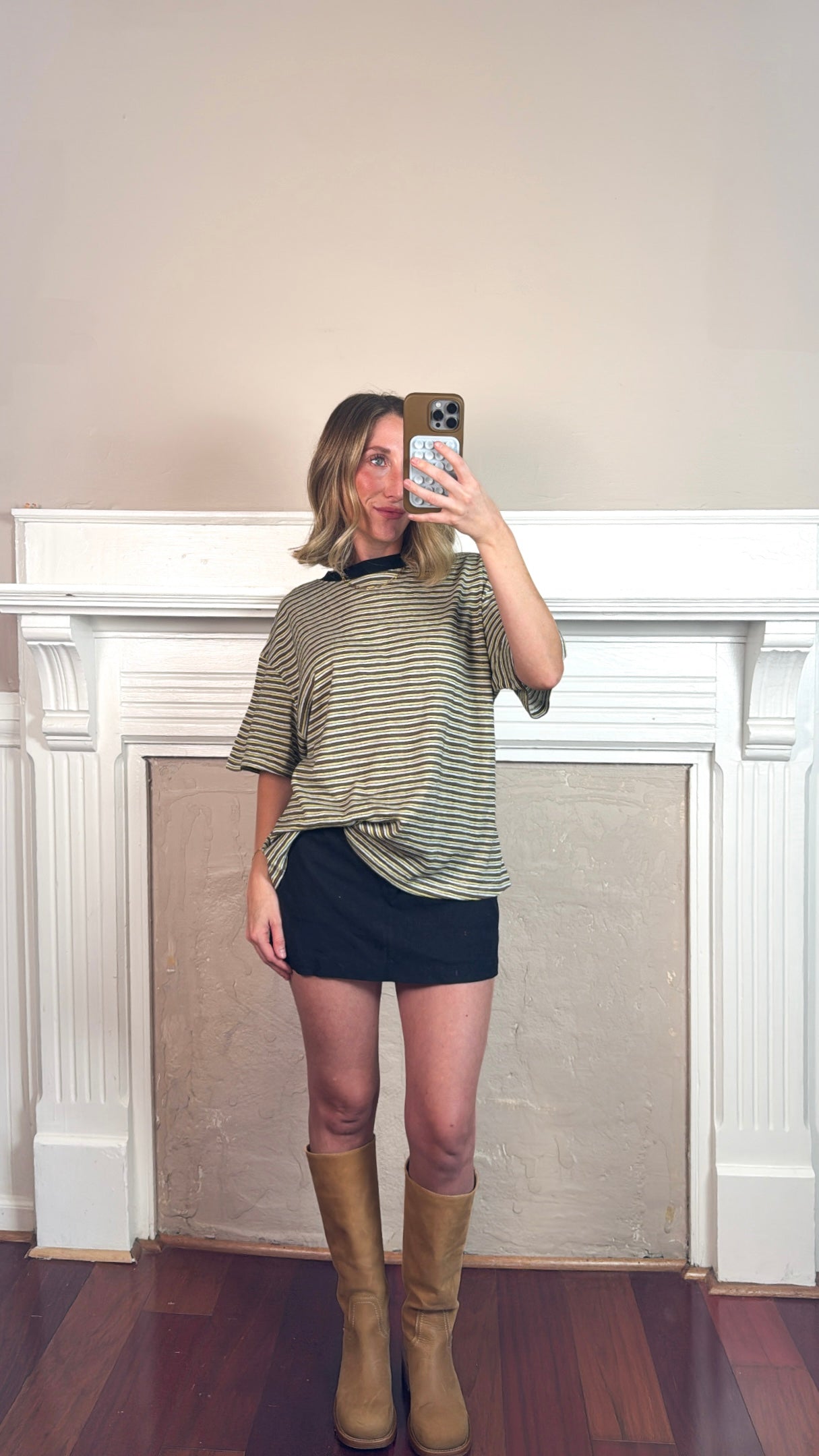 Pia Striped Oversized Tee - Brown/White/Yellow