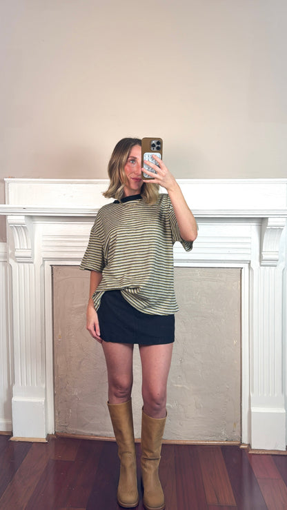 Pia Striped Oversized Tee - Brown/White/Yellow