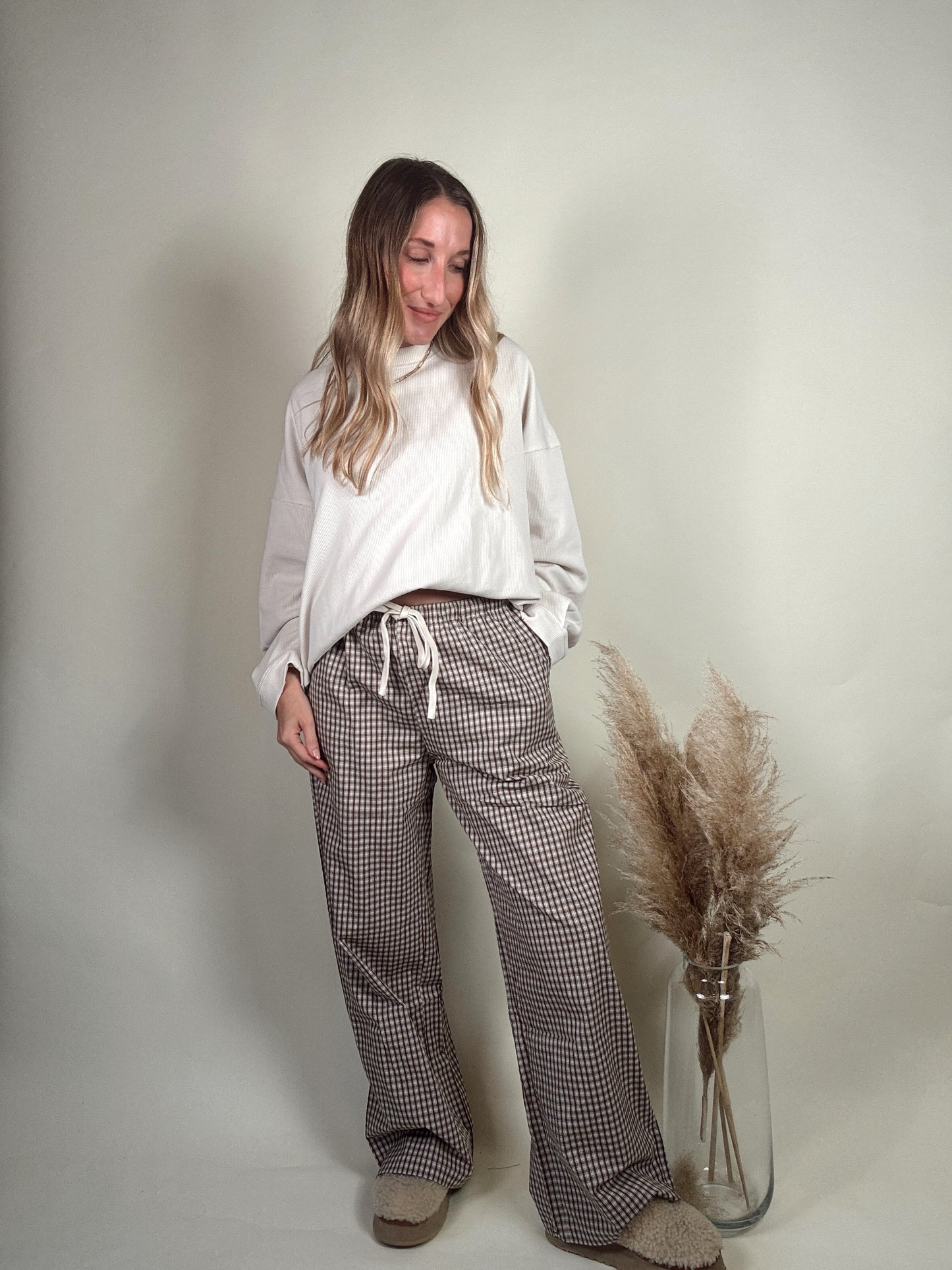 Brown Gingham Pants