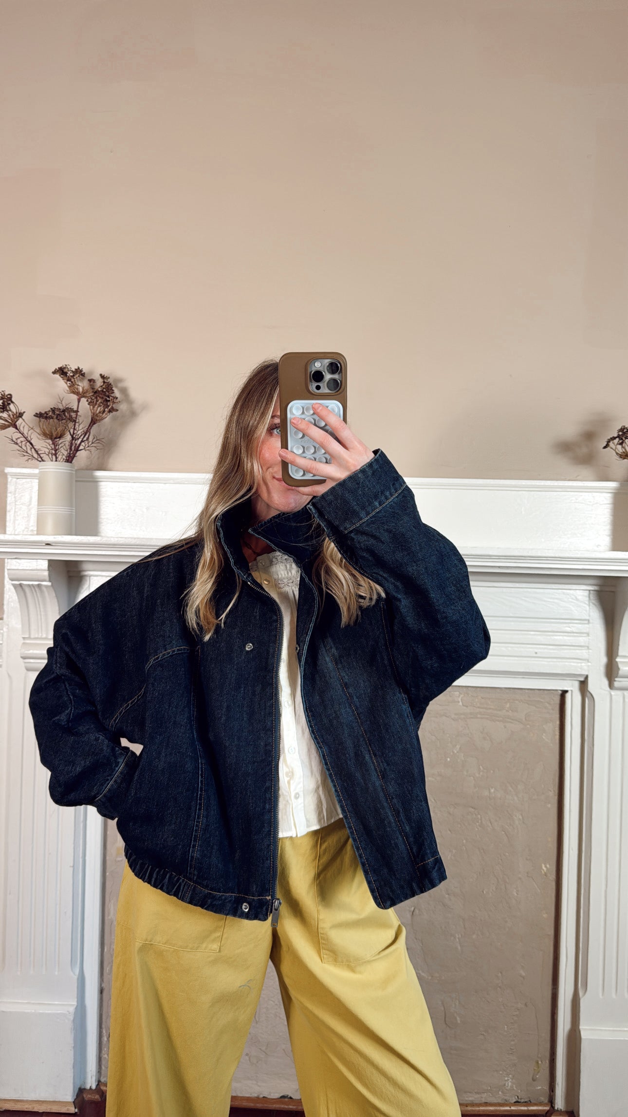 High Neck Dark Wash Denim Jacket