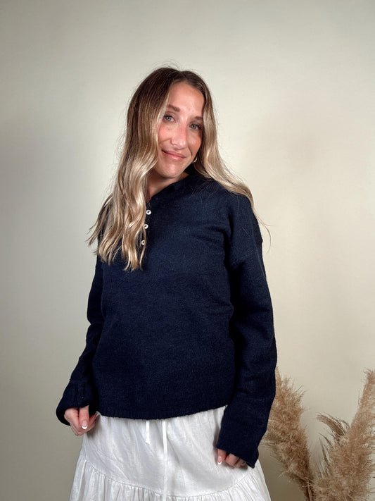 Nola Henley Pullover - Navy Blue