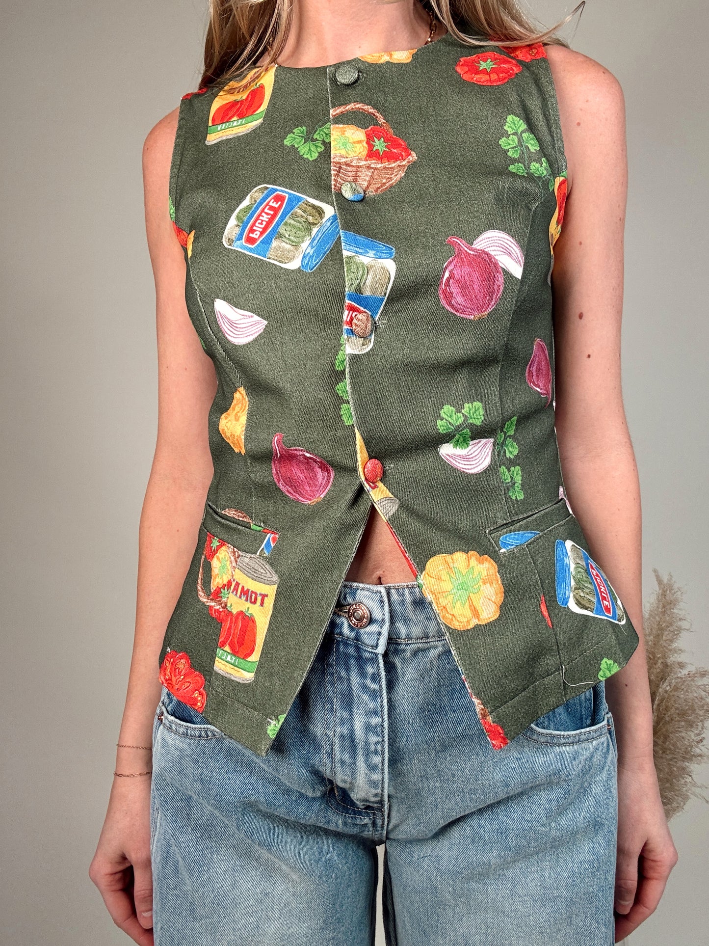 Grocery Print Button Down Top