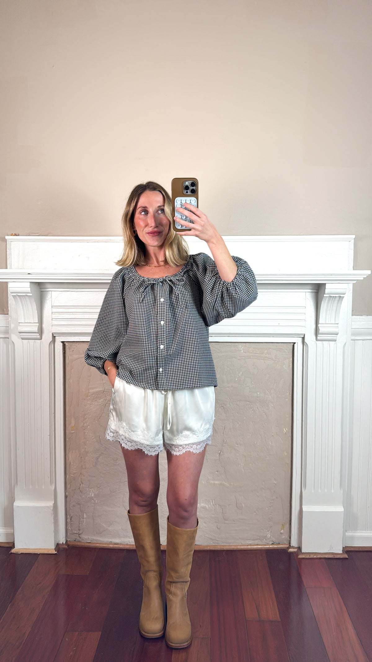 Gingham Peasant Blouse