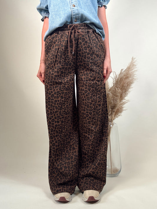 Leopard Print Denim Pants