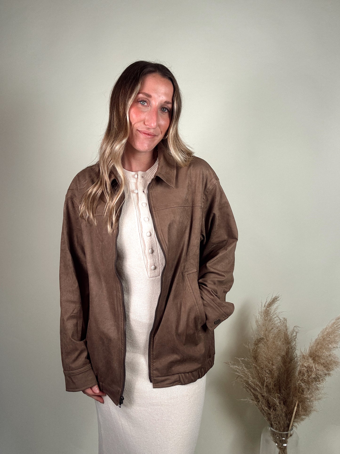 Suede Oversized Bomber Jacket