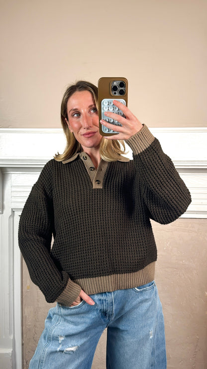 Waffled Collared Sweater
