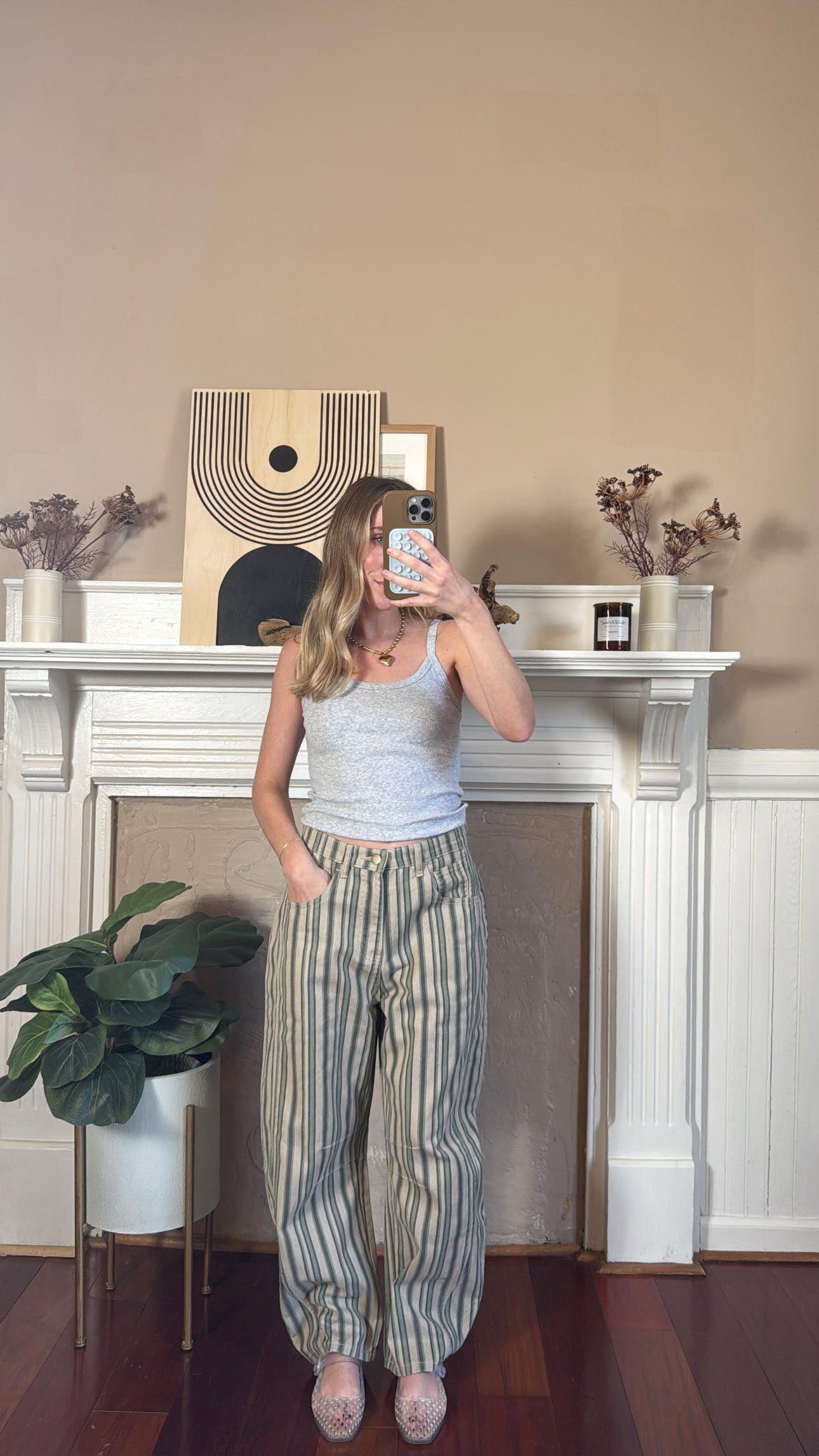 Mixed Stripe Barrel Jeans