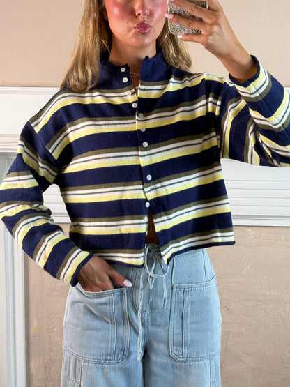 Striped Funnel Neck Cardigan