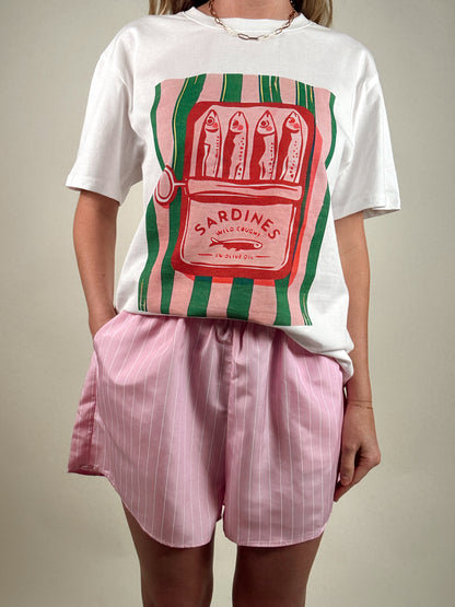 Sardine Graphic Tee and Striped Shorts Set