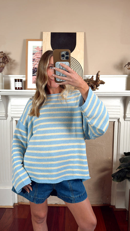 Butter/Blue Striped Knit Sweater
