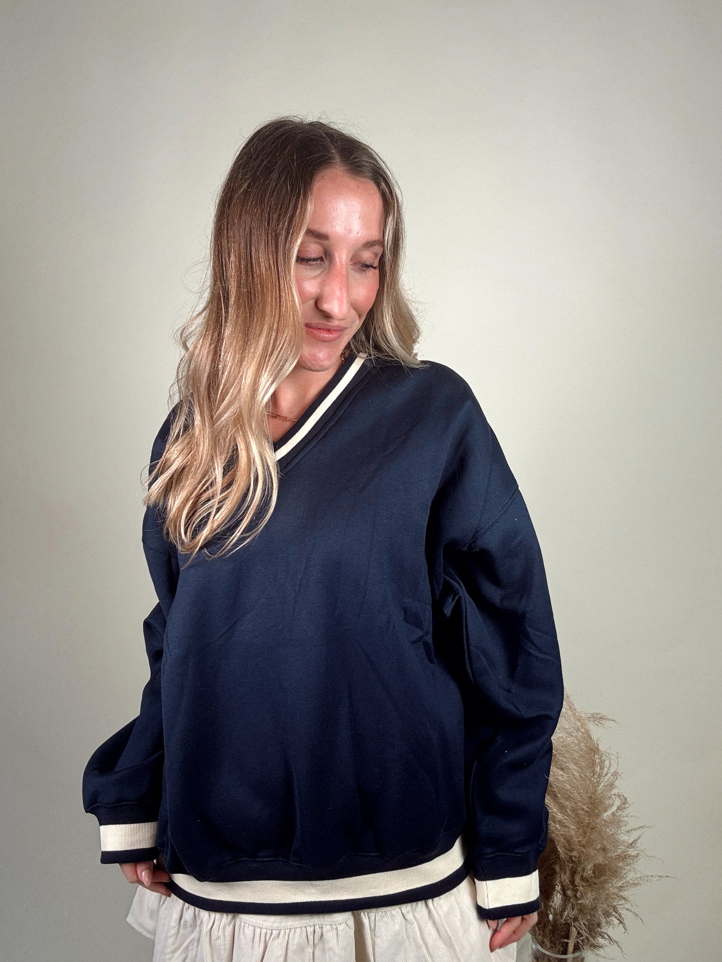 Stripe Hype Oversized Pullover - Navy