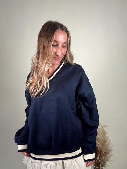 Stripe Hype Oversized Pullover - Navy