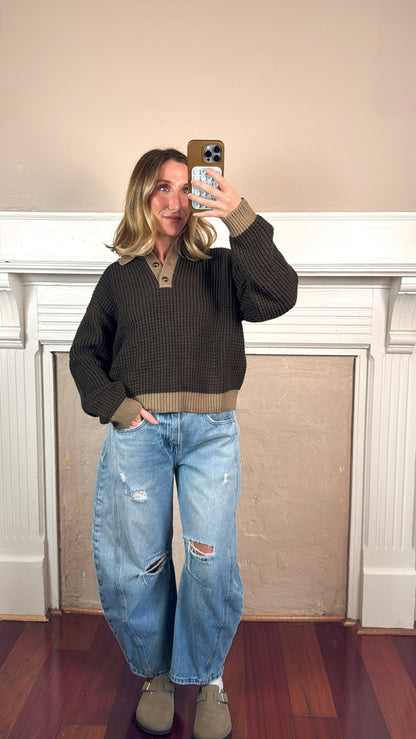 Waffled Collared Sweater