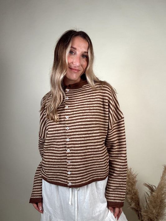 Nola Cardigan - Mini Striped Brown