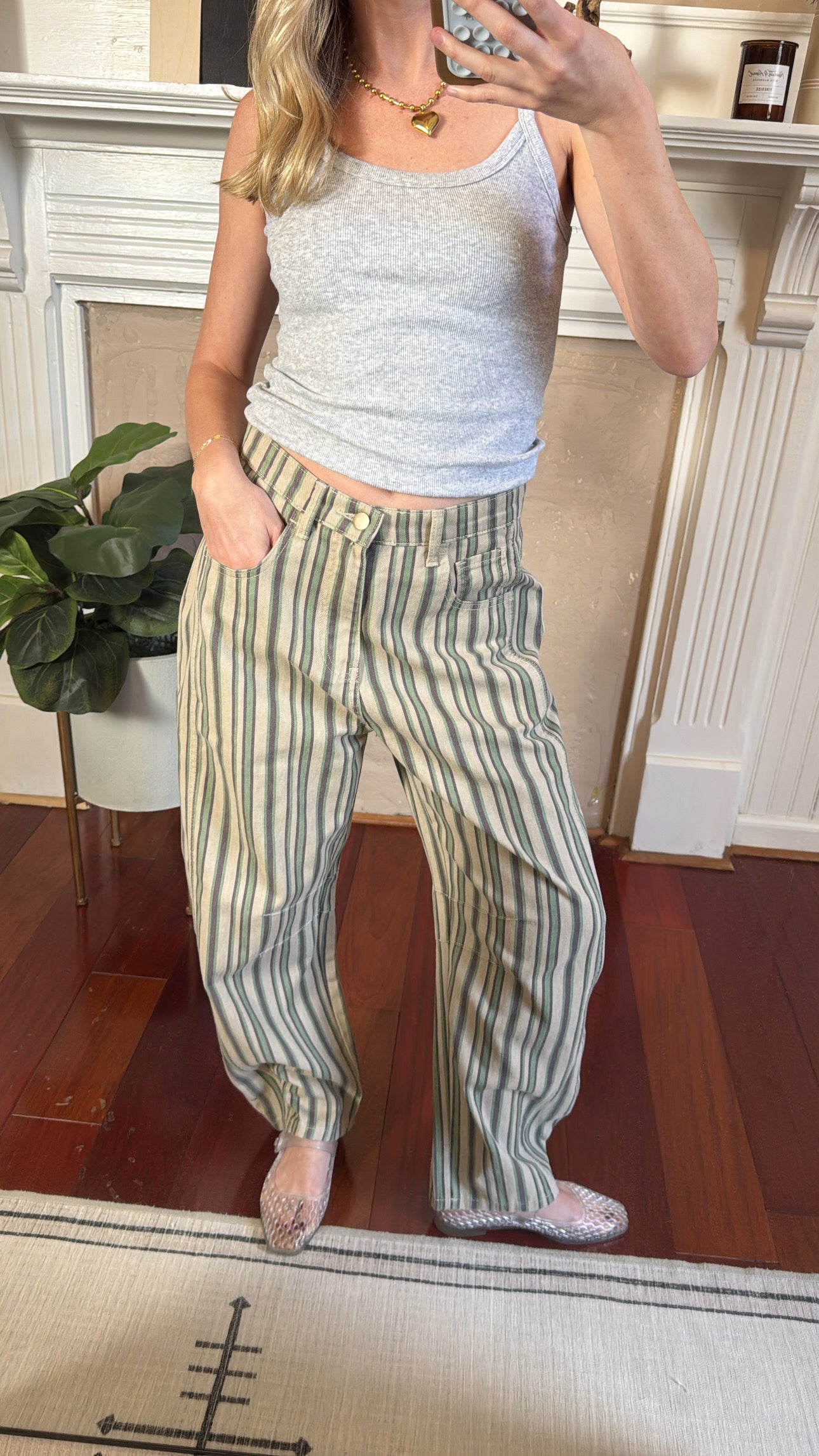 Mixed Stripe Barrel Jeans