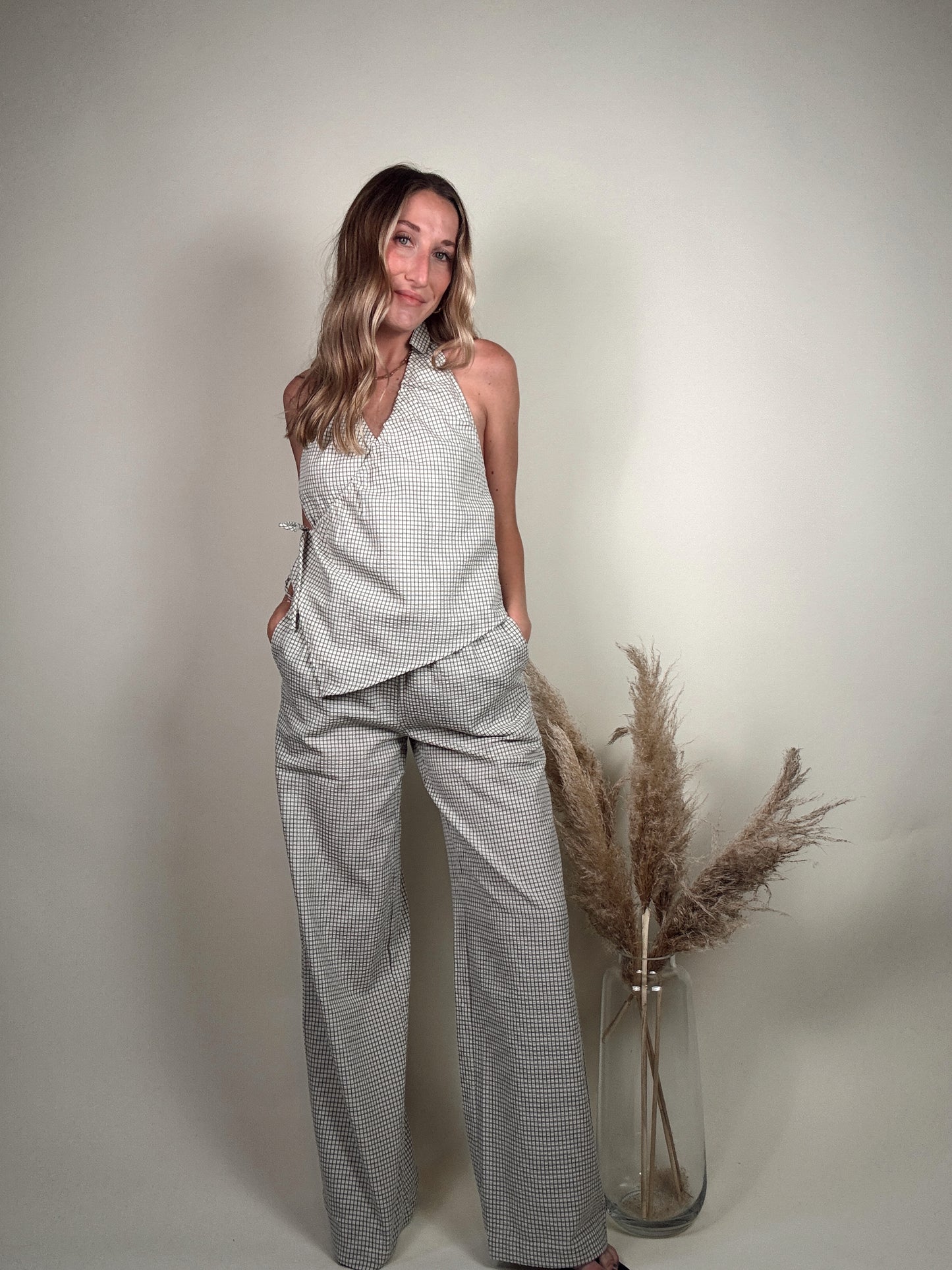 Halter Wrap Top and Wide Leg Pant Sets