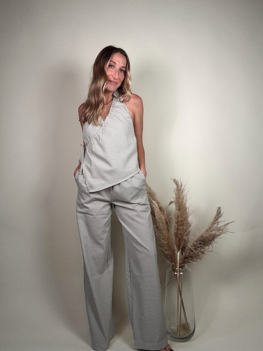 Halter Wrap Top and Wide Leg Pant Sets