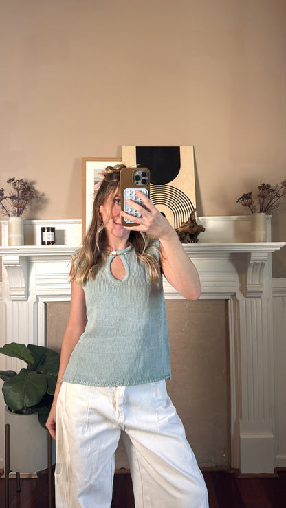 The Molli Top | Keyhole Sleeveless Knit Top Teal