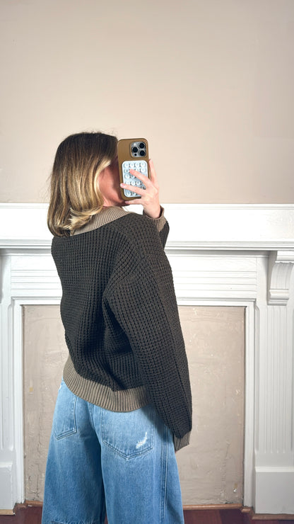 Waffled Collared Sweater
