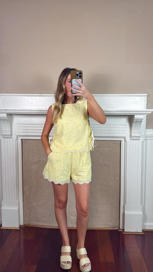 Eyelet Embroidered Top and Shorts Set