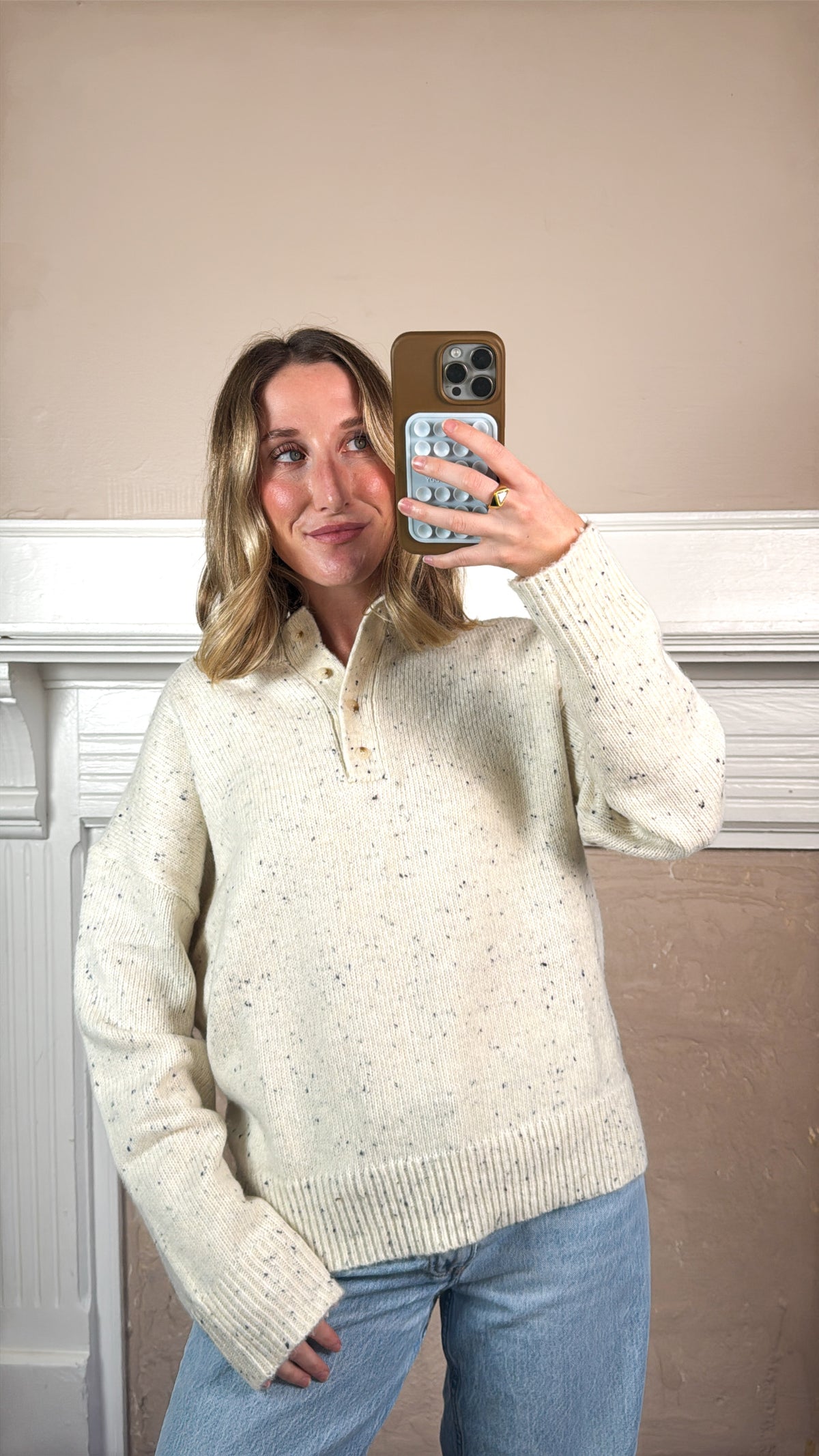 Honey Slouchy Henley Sweater