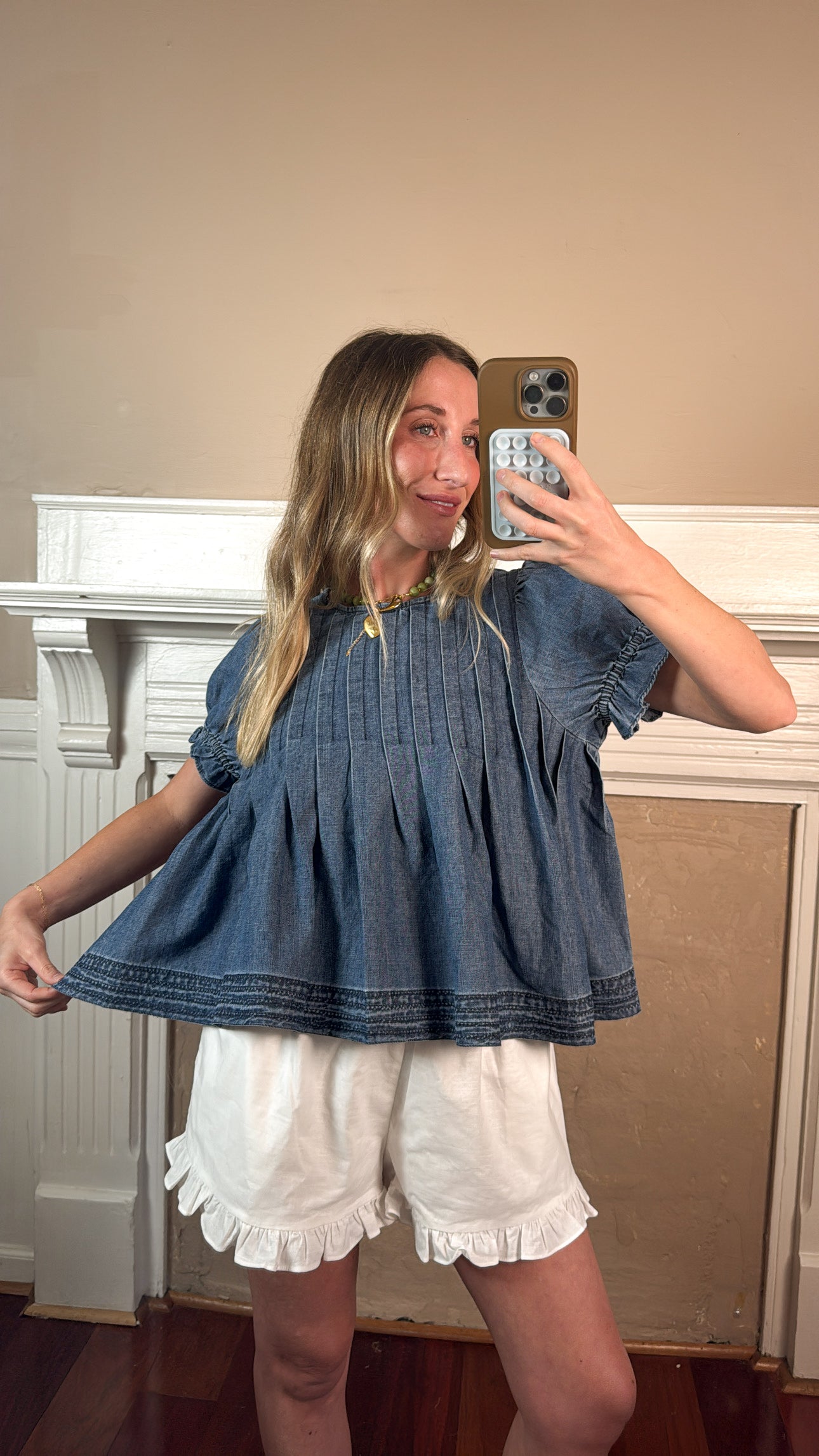 Denim Pleated Blouse