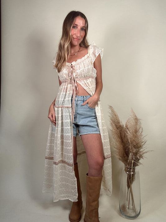 Aristelle Sheer Front Tie Maxi Blouse