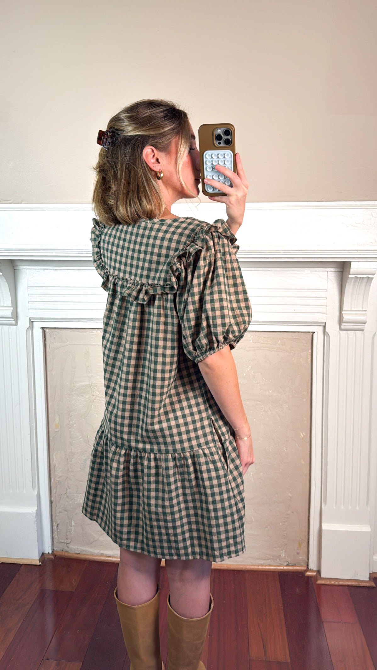 Ruffle Detail Gingham Mini Dress