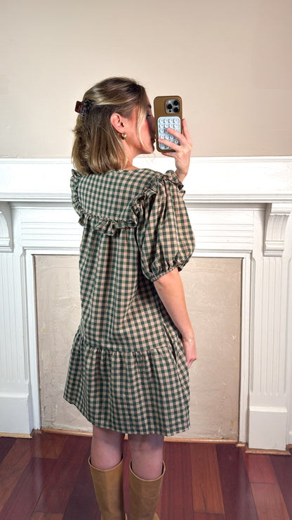 Ruffle Detail Gingham Mini Dress