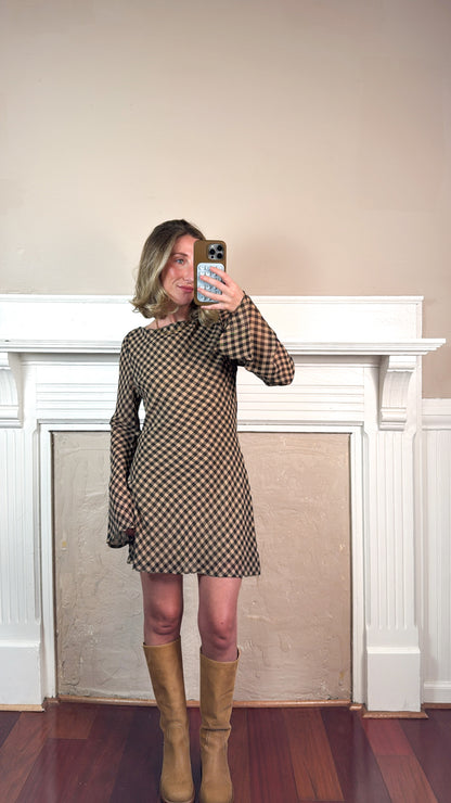 Gingham Long Sleeve Mini Dress