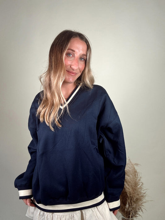 Stripe Hype Oversized Pullover - Navy