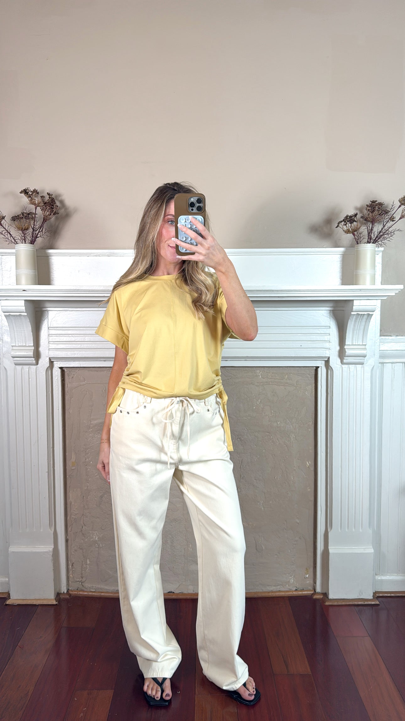 Side Scrunch Tee - Mustard Yellow