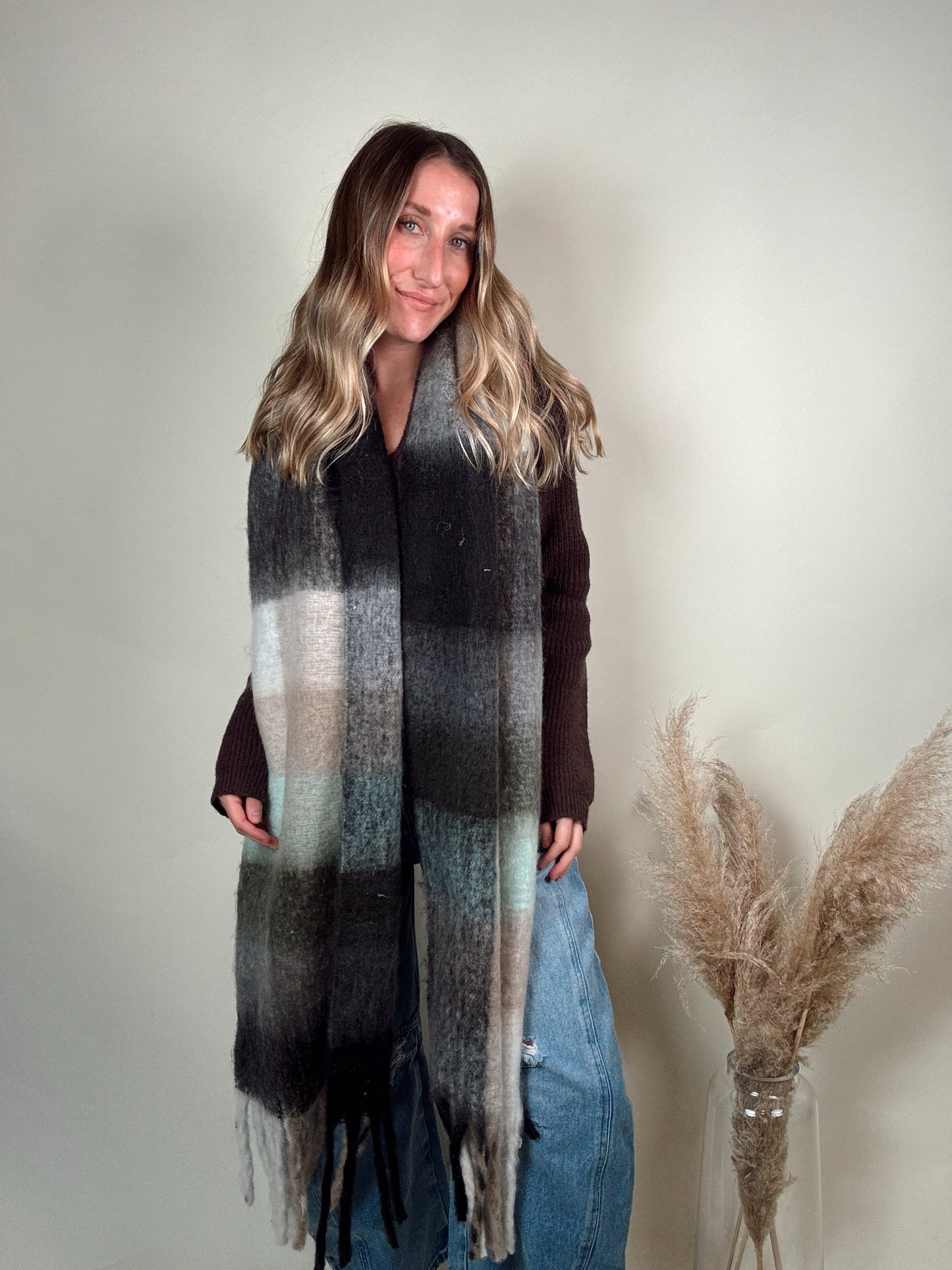 Beaufort Gingham Scarf - Grey Mint