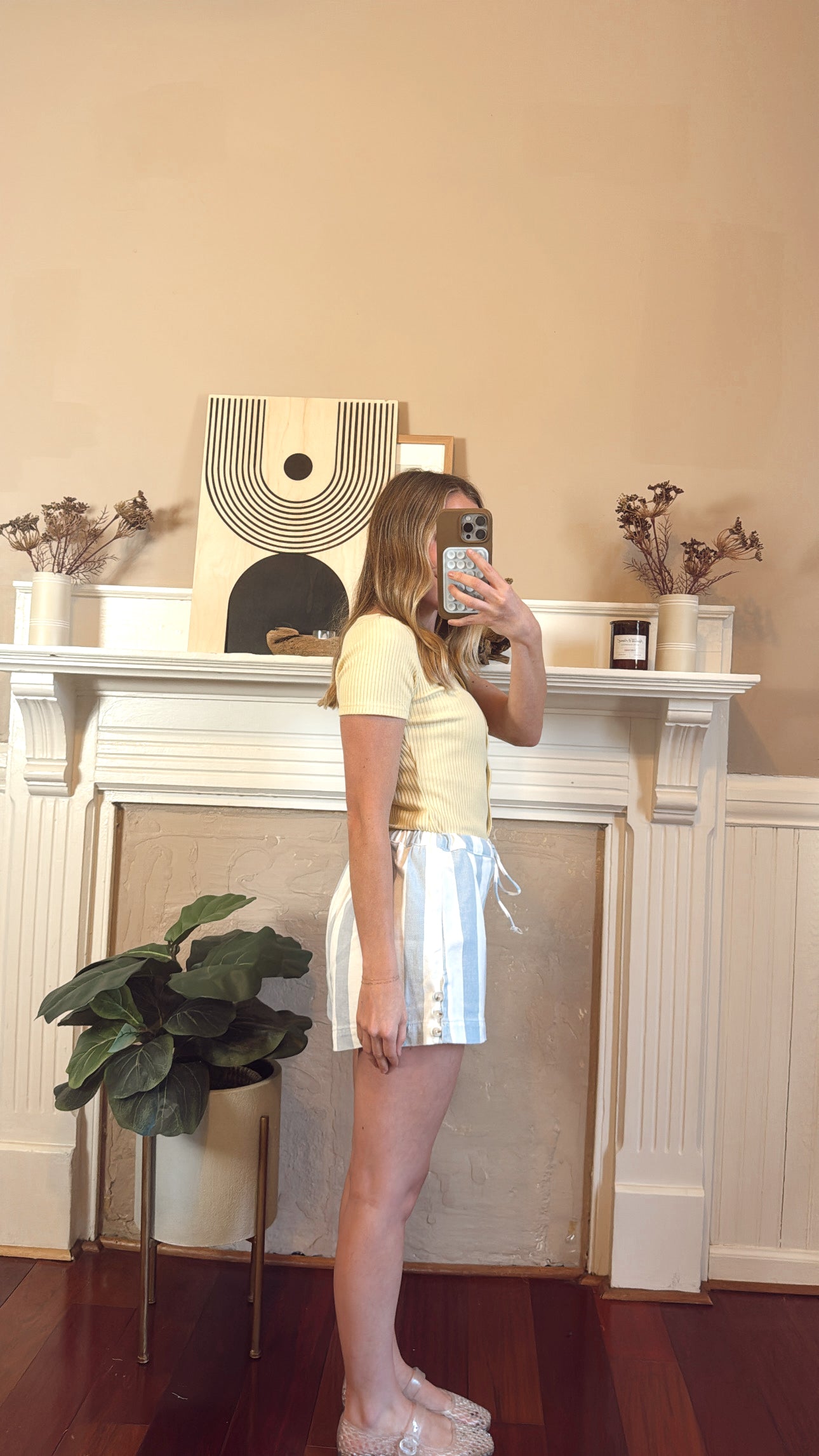 Sky Striped Denim Shorts