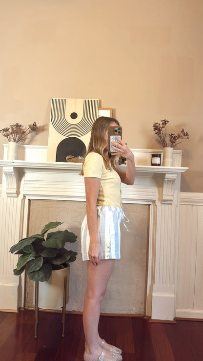 Sky Striped Denim Shorts