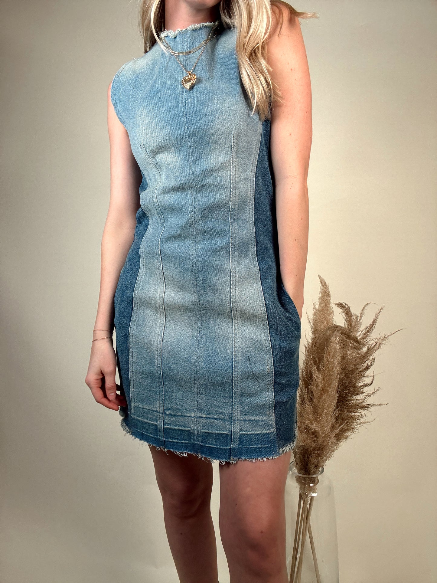 Denim Block Mini Dress