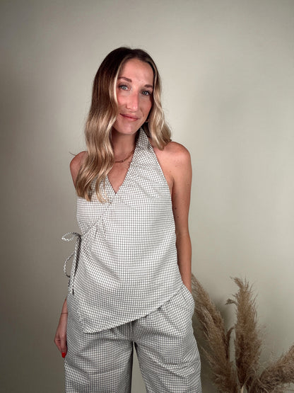 Halter Wrap Top and Wide Leg Pant Sets