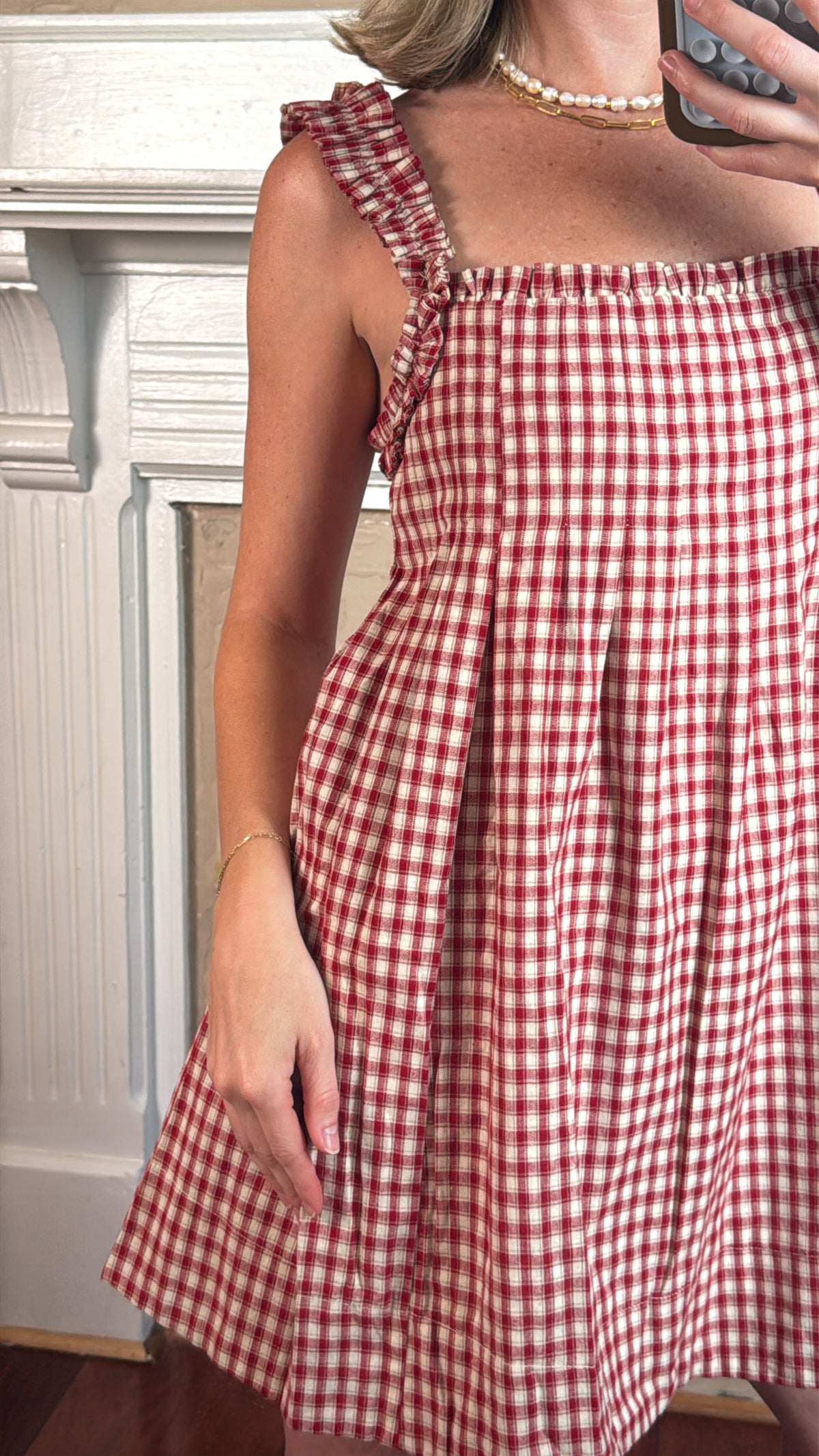 Ruby Gingham Babydoll Mini Dress